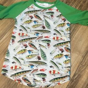 Girls Dress Fishing Lures Ruffle Sleeve Green Novelty Print Adorable Casual‎